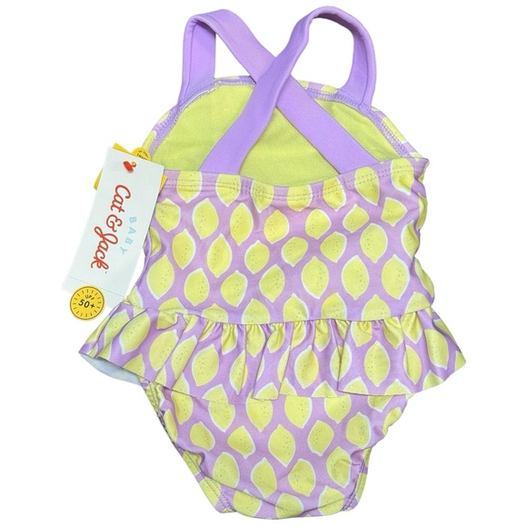 0-3M + 3-6M - Cat & Jack Baby One Piece Swim Suit with Snaps Lemon UPF 50+ NEW - Picture 2 of 5